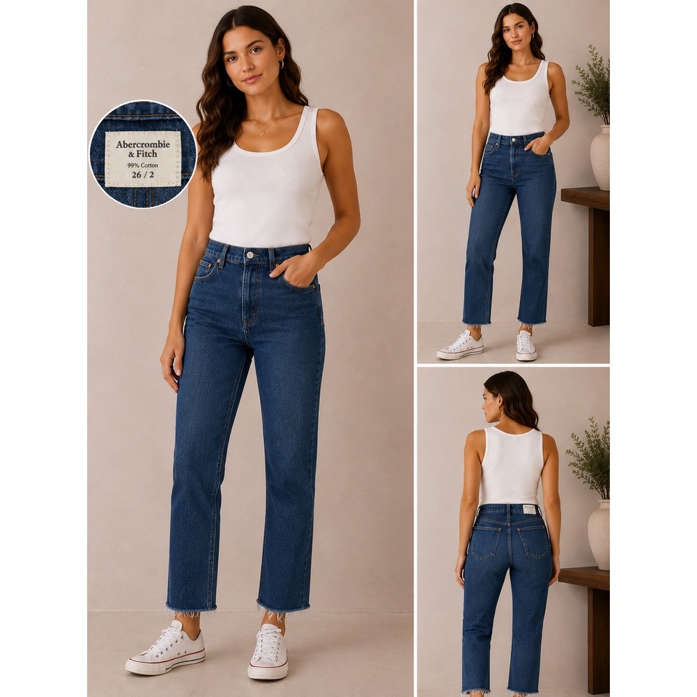 Abercrombie & Fitch The 90s Slim Straight Ultra High Rise Jeans 26/2 Medium Wash